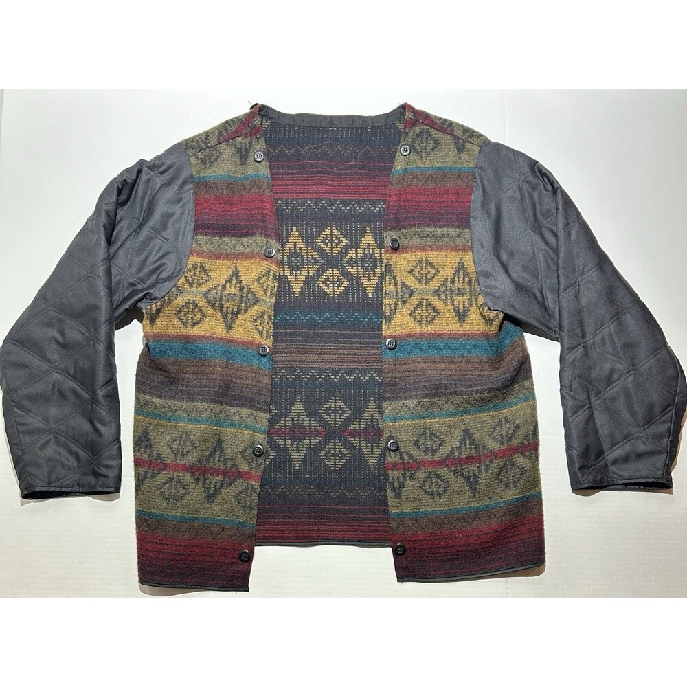 Woolrich Fair Isle Cardigan Jacket Womens XL Green Handframed Wool Knit Sweater